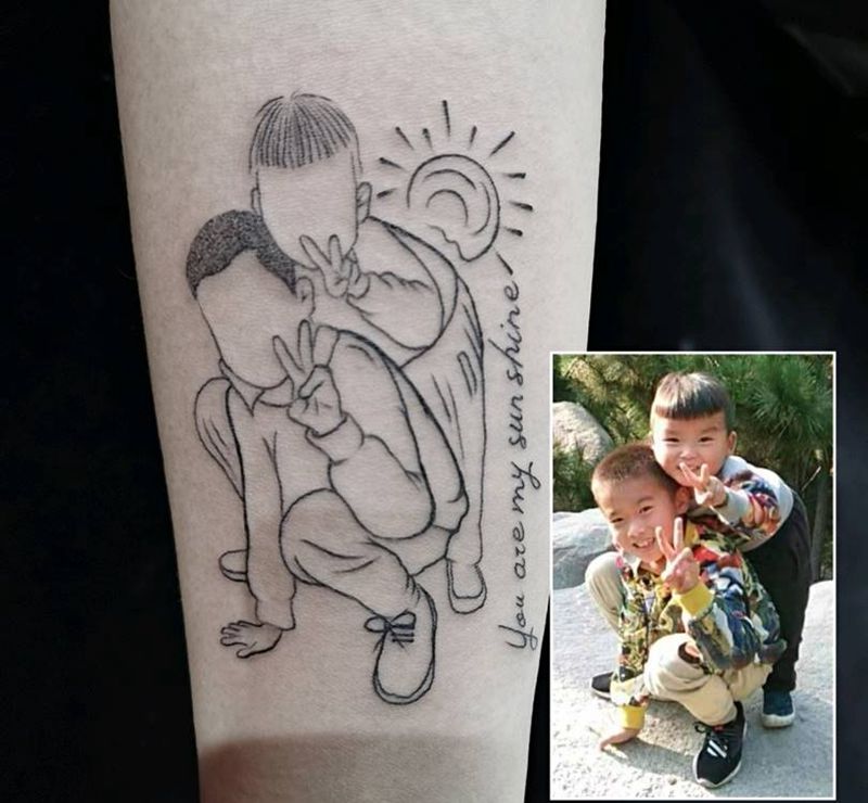 简笔画纹身图片_手臂简笔画照片剪影纹身图案