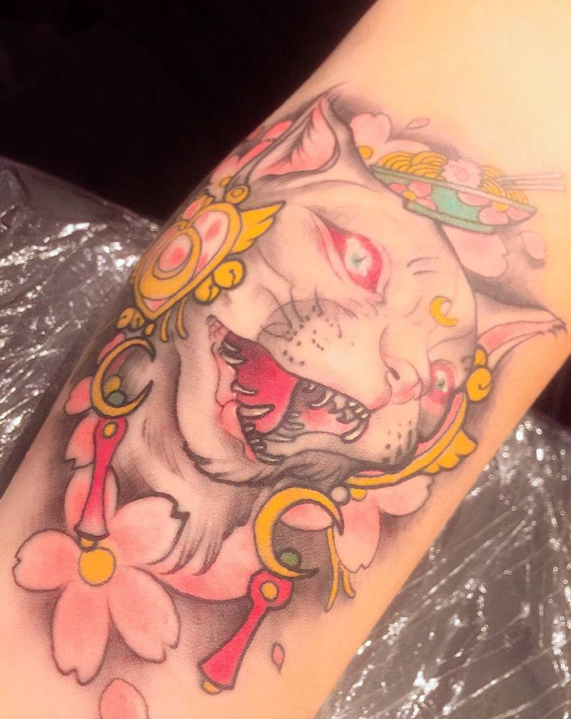 猫纹身图片_欧美成品动物new school纹身图案