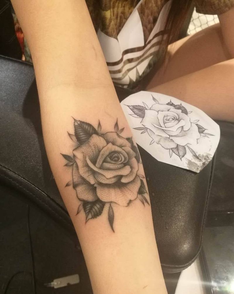 玫瑰纹身图片_植物纹身图案