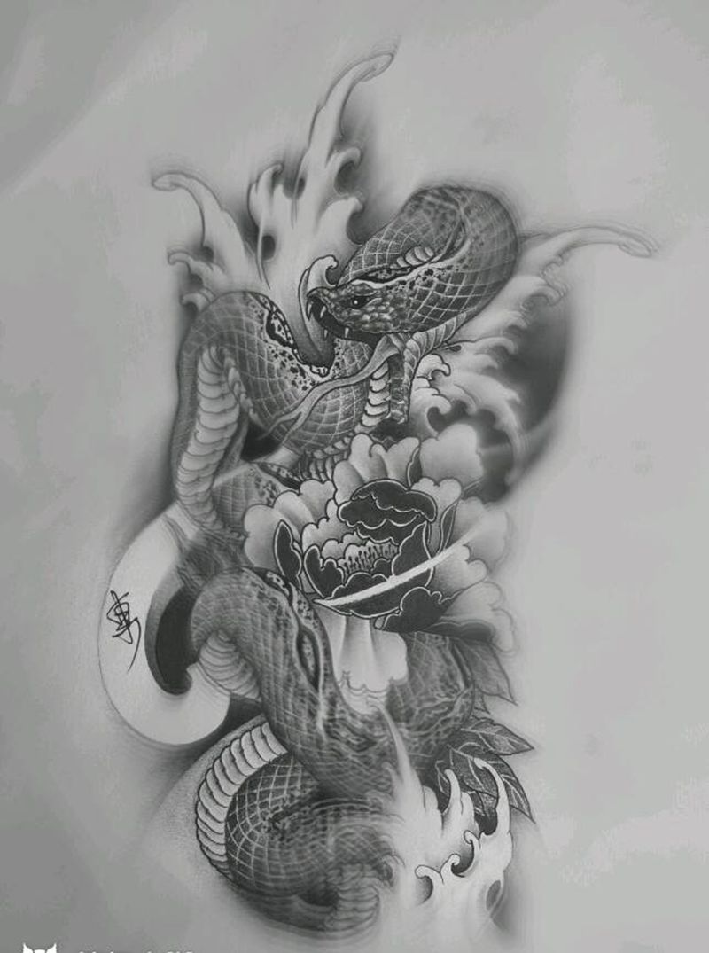 蛇纹身图片_手稿纹身图案