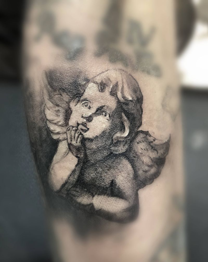 天使纹身图片_手臂欧美写实天使纹身图案