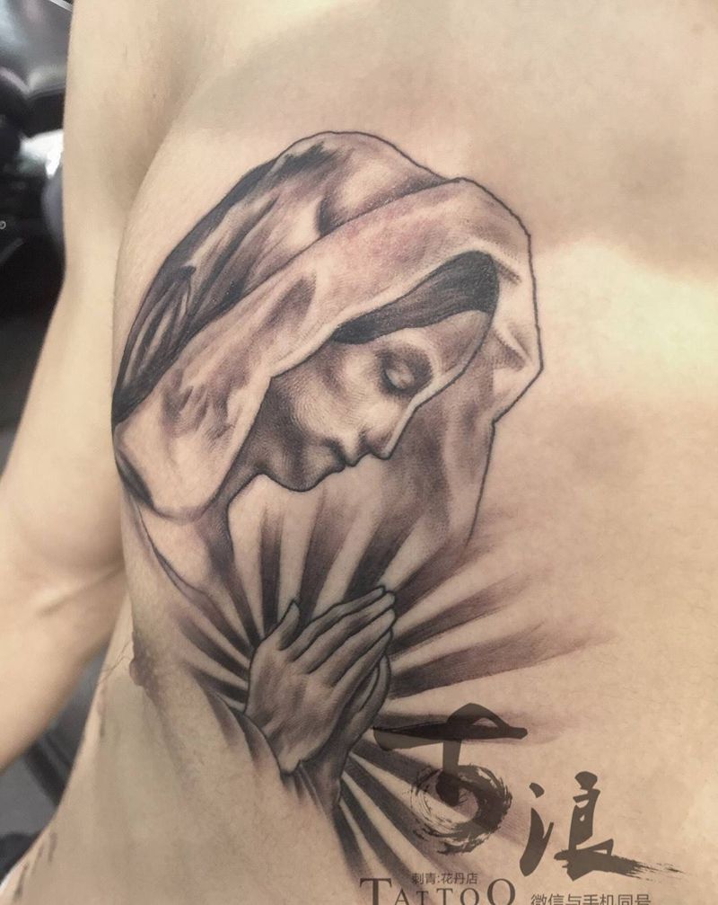 圣母纹身图片_写实欧美纹身图案