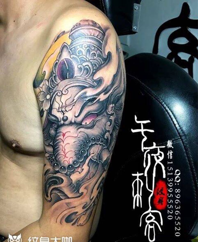 象神纹身图片_成品手臂传统习俗写实鬼神人物原创纹身图案