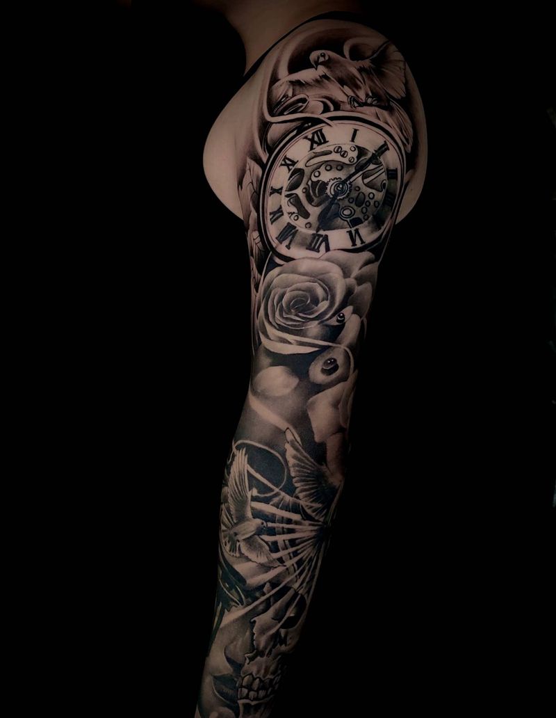 欧美写实花臂纹身图片_欧美写实纹身图案