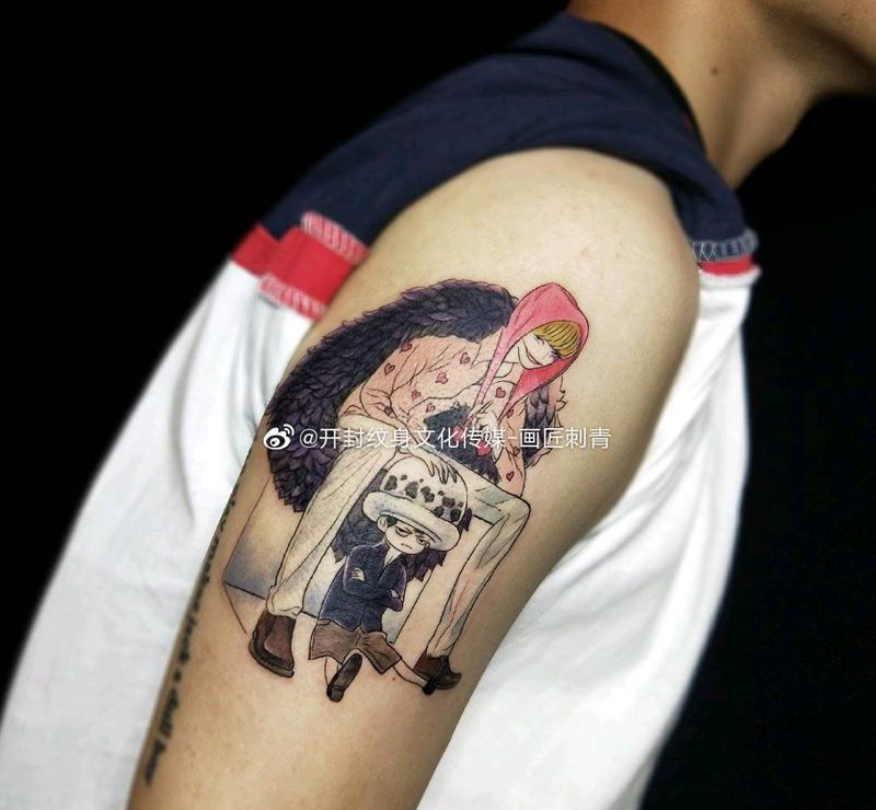 柯拉松＋罗纹身图片_手臂New School水彩海贼王柯拉松罗纹身图案