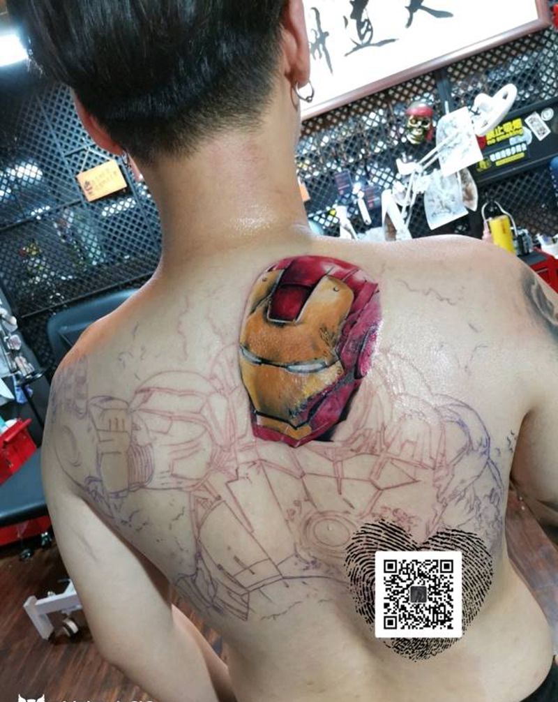 钢铁侠未完成纹身图片_欧美写实纹身图案