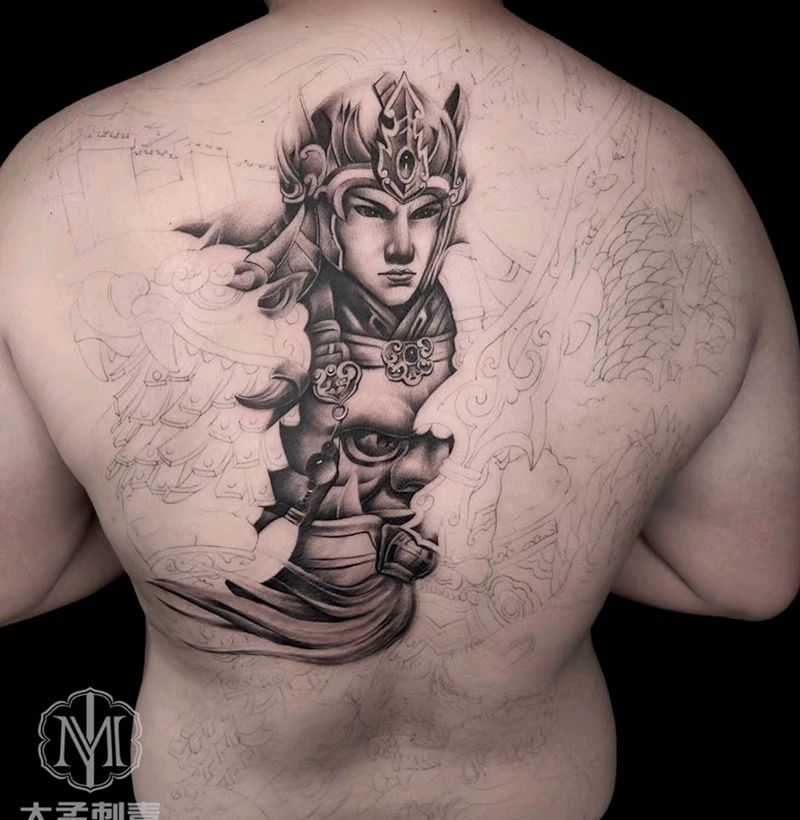 赵云纹身图片_新传统欧美写实纹身图案