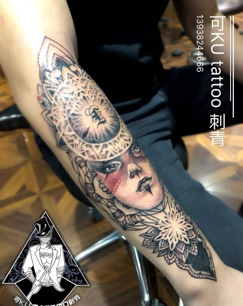 无名纹身图片_成品手臂欧美写实人物图腾原创纹身图案