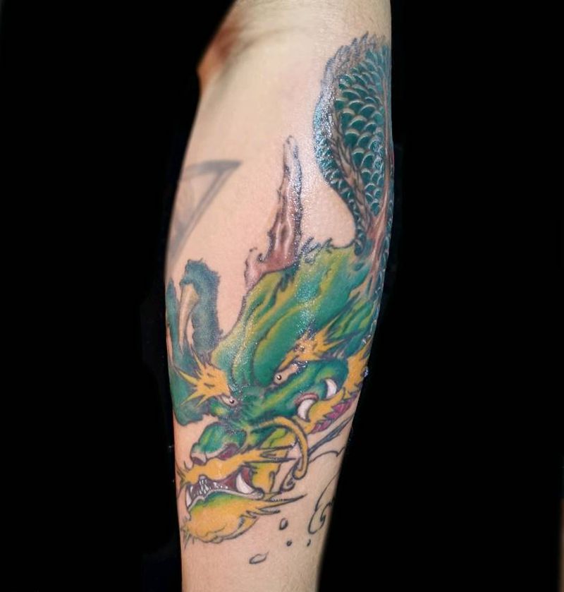 上色(线条非本店)纹身图片_手臂老传统新传统龙纹身图案