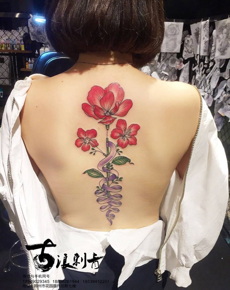 红花绿叶纹身图片_原创成品纹身图案