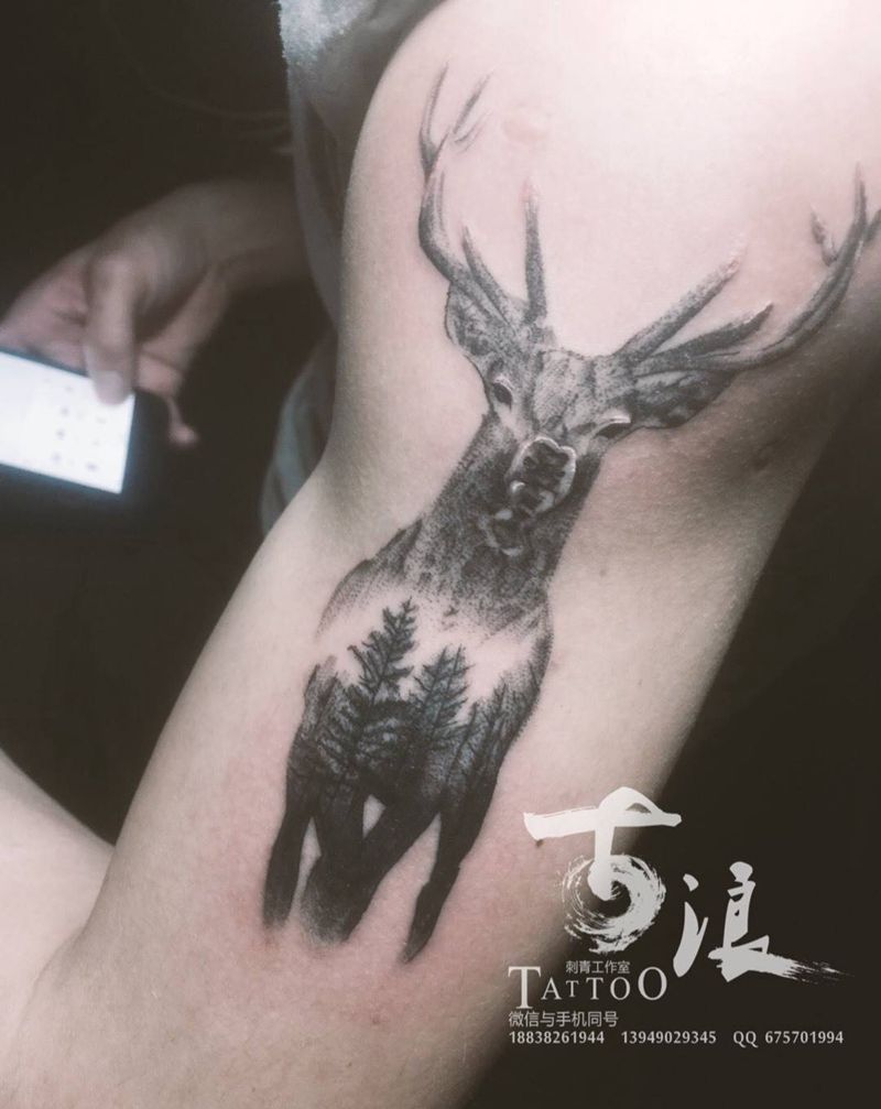 麋鹿纹身图片_成品动物纹身图案