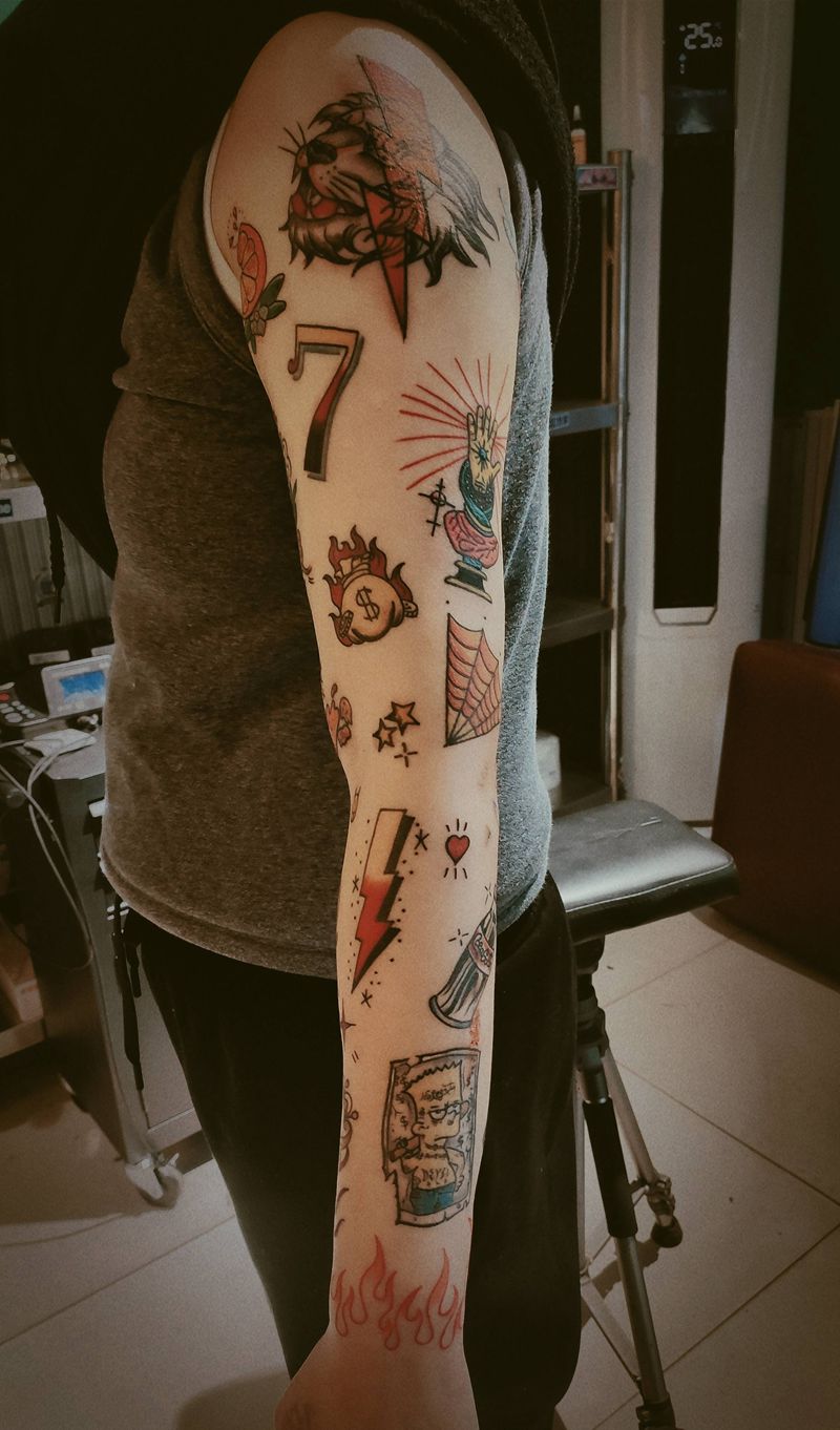 SCHOOL拼接纹身图片_手臂New School纹身图案