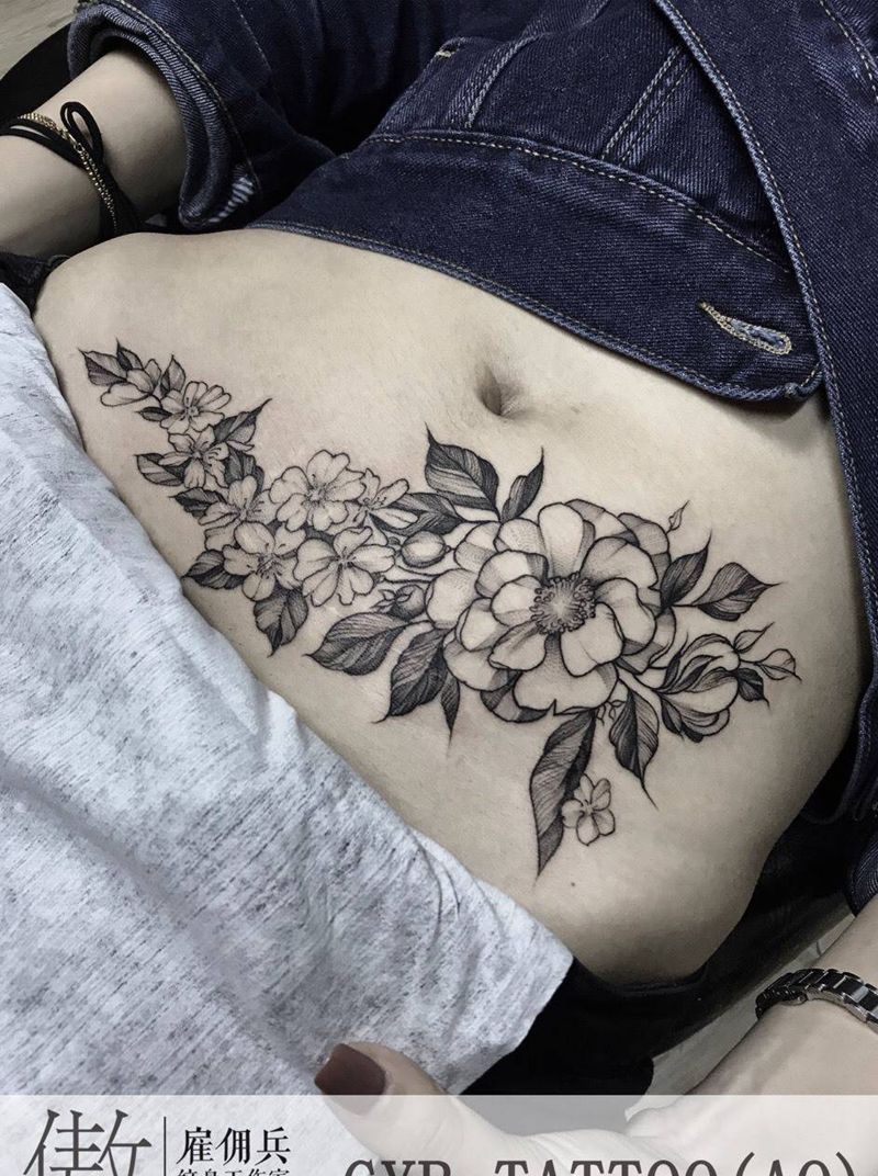 点刺花纹身图片_腹部点刺花纹身图案