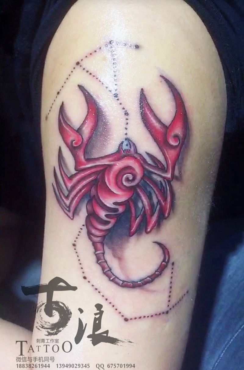 原创设计。天蝎座纹身图片_手稿成品手部肩部写实清新几何原创动物图腾纹身图案