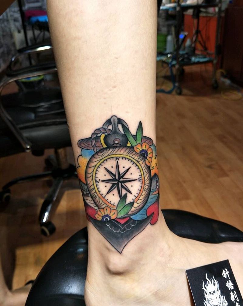 掩盖，一帆风顺，未完纹身图片_腿部脚部欧美清新静物成品纹身图案