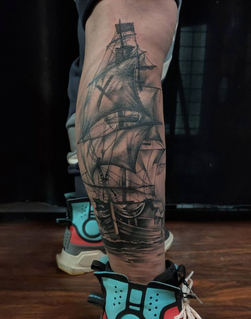 帆船，纹身图片_欧美写实纹身图案