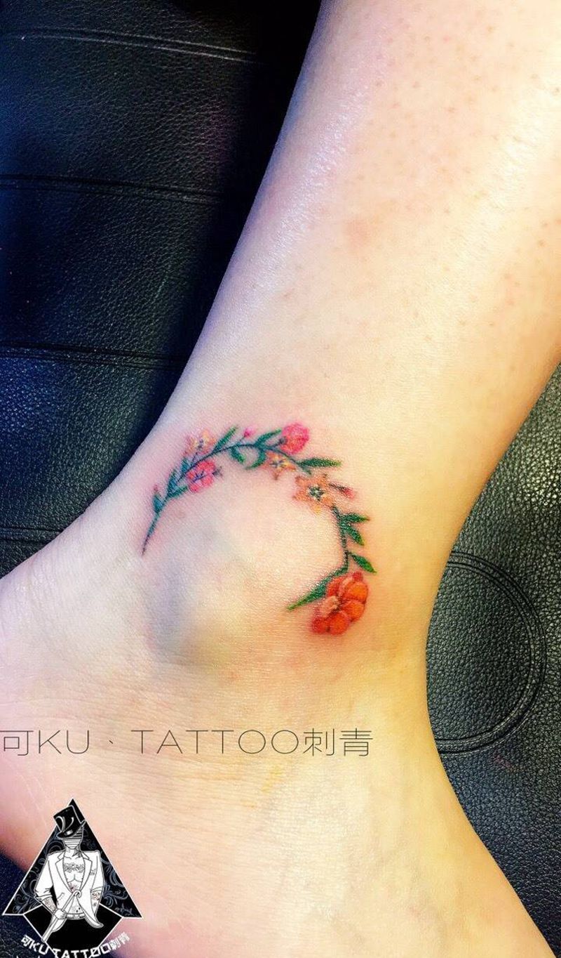 小清新纹身图片_成品脚部腿部清新植物纹身图案