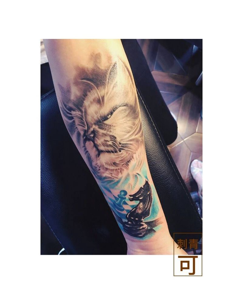 棋盘猫纹身图片