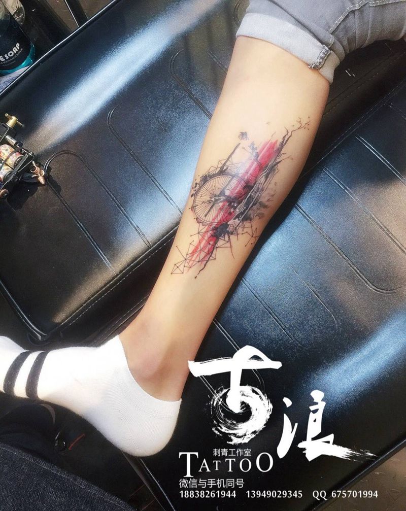 写意 自行车纹身图片