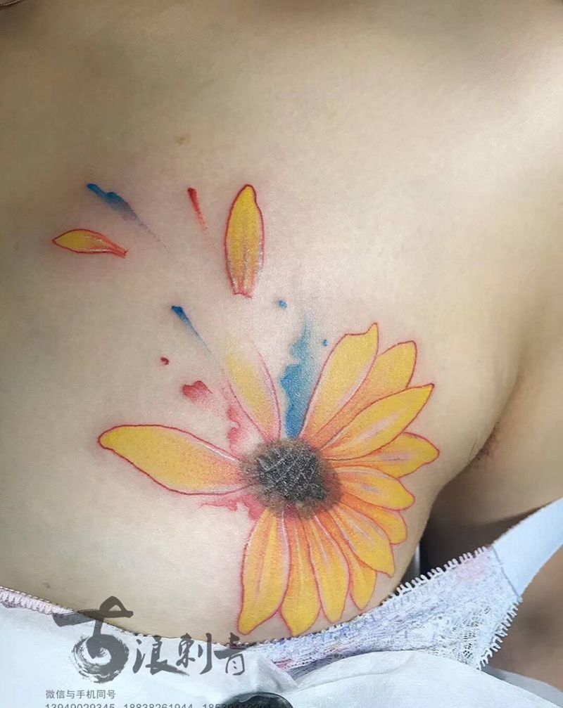 向日葵 遮盖纹身图片