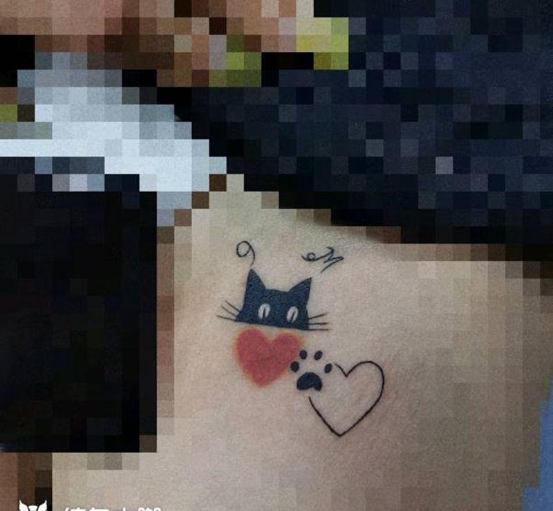 小猫咪纹身图片_腿部图腾猫猫咪小猫纹身图案