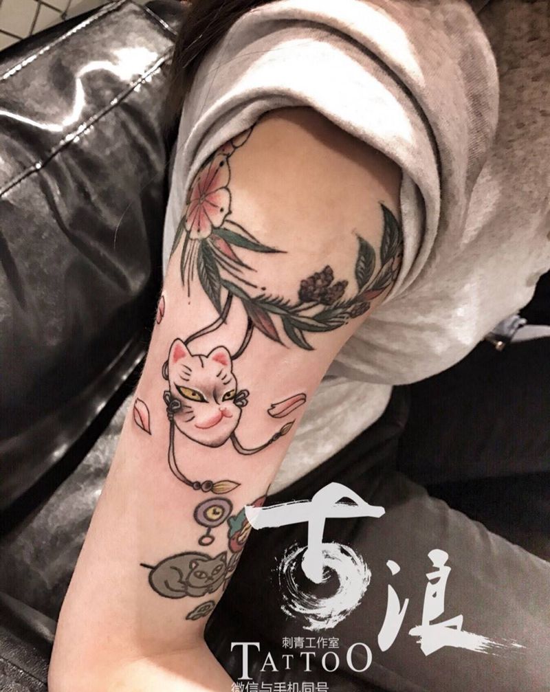 招财猫纹身图片_手稿成品纹身图案
