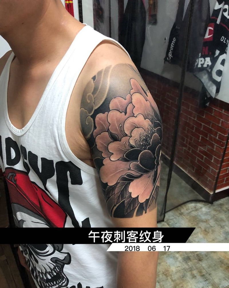 大牡丹纹身图片_成品手稿手部手臂国画传统习俗原创动物植物纹身图案