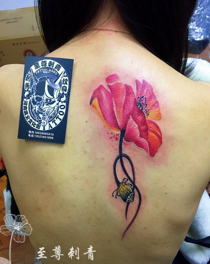 罂粟花纹身图片_欧美写实纹身图案