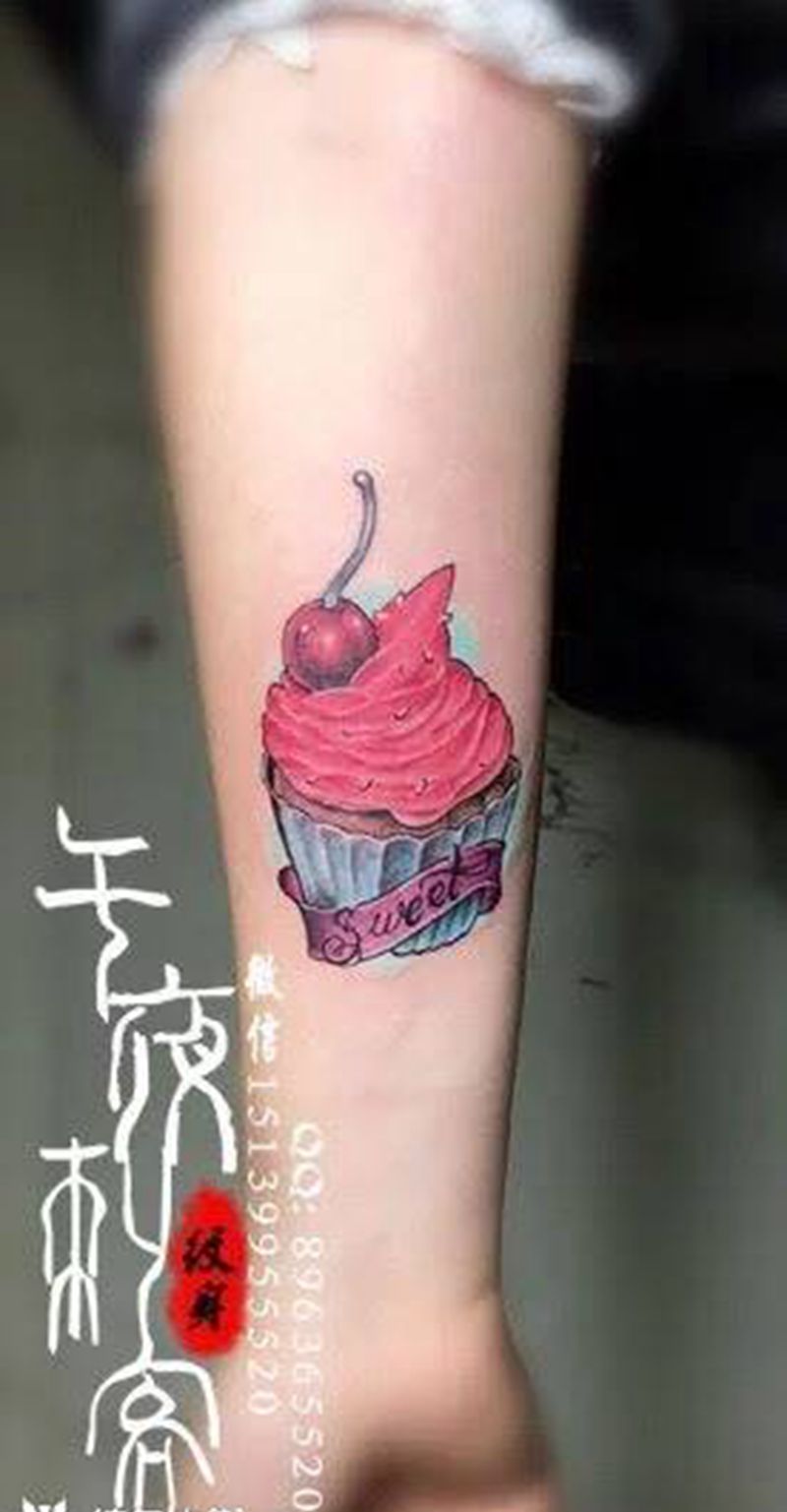 冰淇淋纹身图片_成品手臂清新欧美静物原创纹身图案