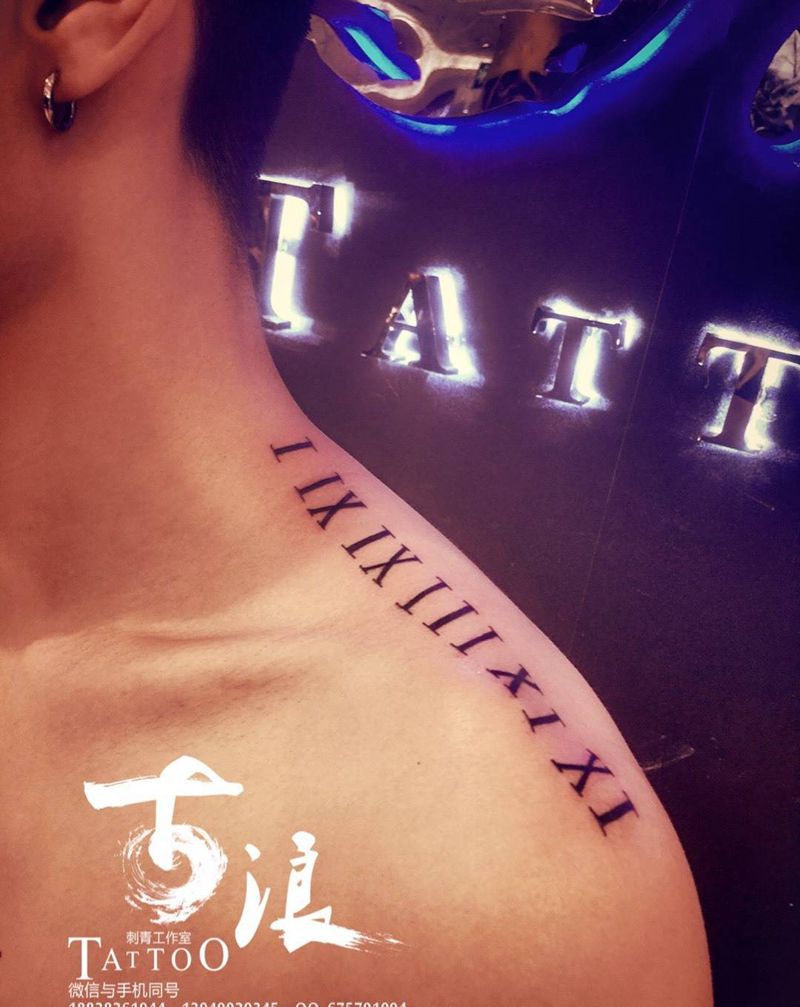 权志龙同款 罗马数字生日纹身图片_成品手稿字符原创纹身图案