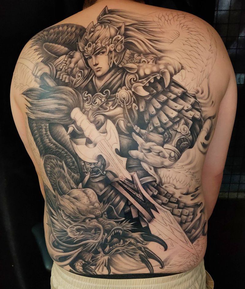 赵云，未完成，纹身图片_欧美写实新传统纹身图案
