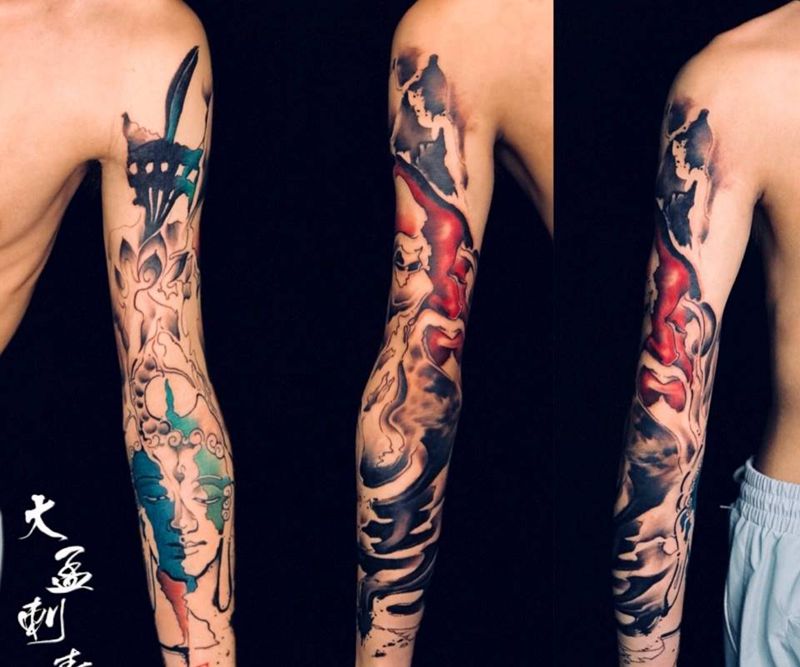 水墨花臂。纹身图片