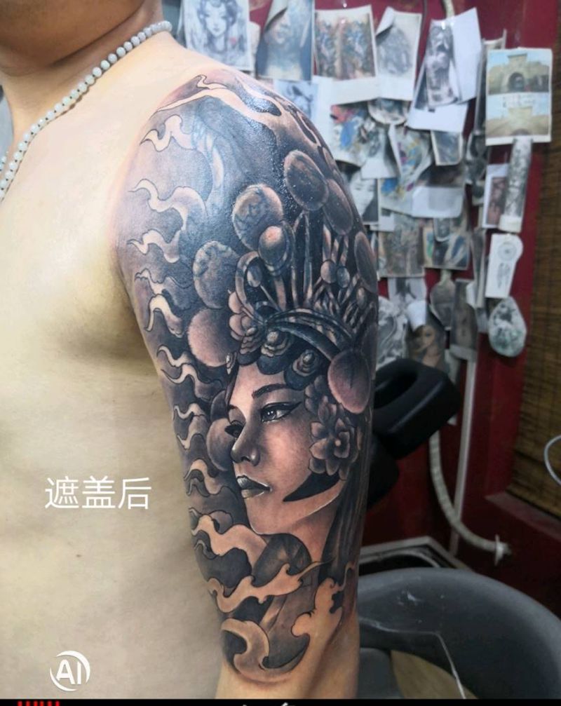 遮盖狼头纹身图片_手臂新传统纹身图案