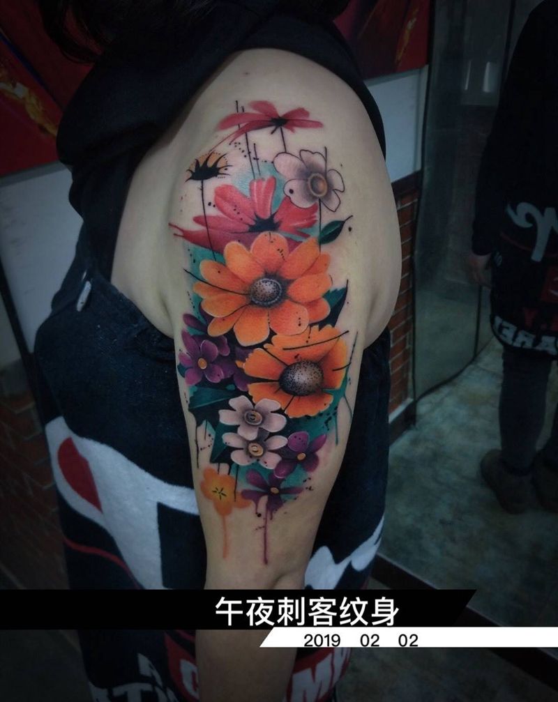 水彩花纹身图片_水彩纹身图案