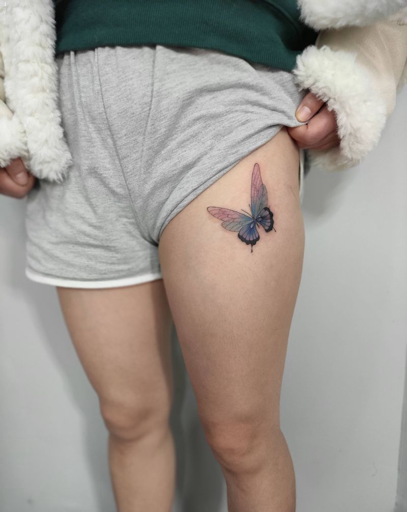 伤疤遮盖纹身图片_腿部新传统水彩纹身图案