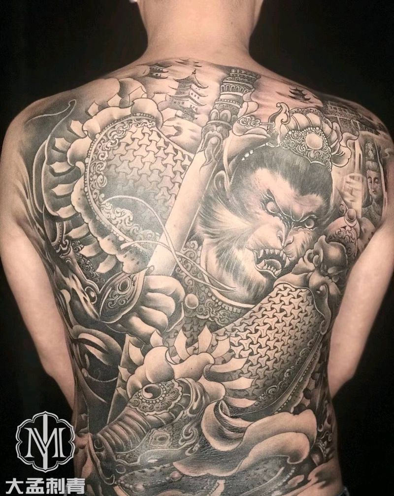 满背悟空纹身图片_新传统纹身图案
