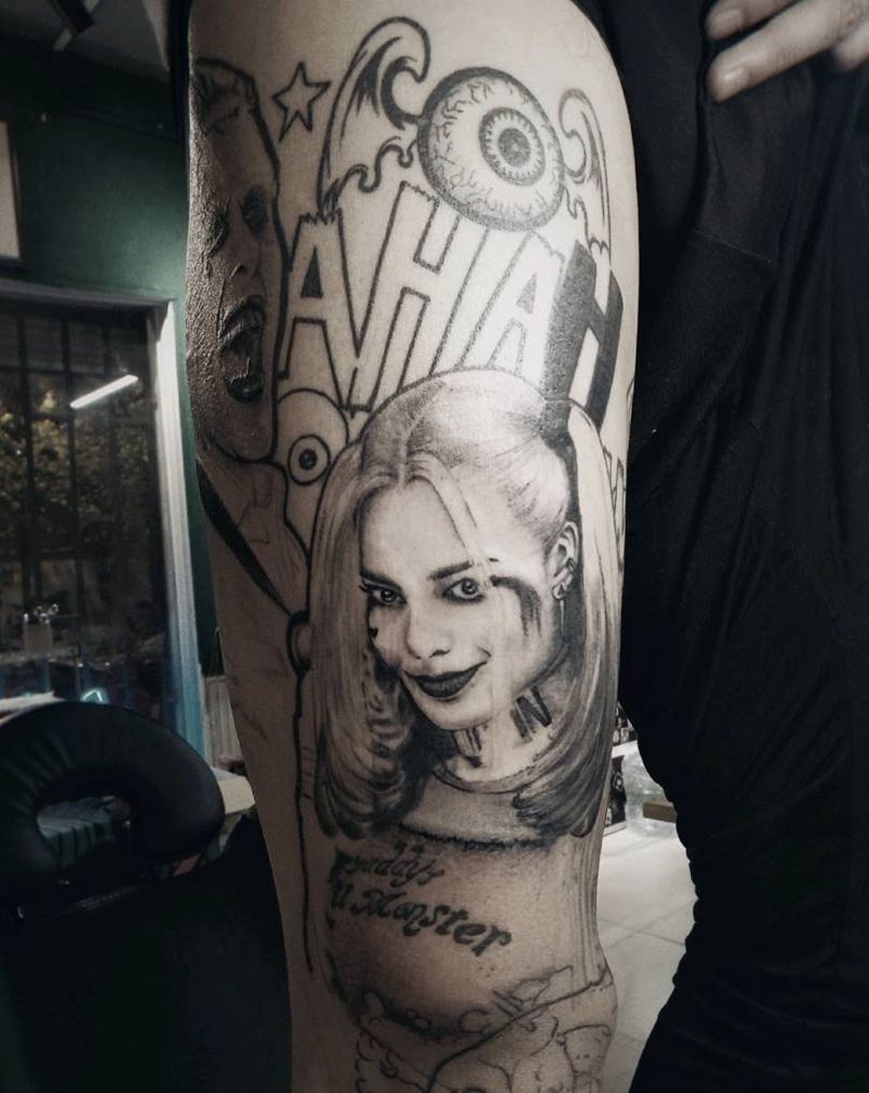 自杀小队，花腿，其中一小部分纹身图片_腿部欧美写实纹身图案