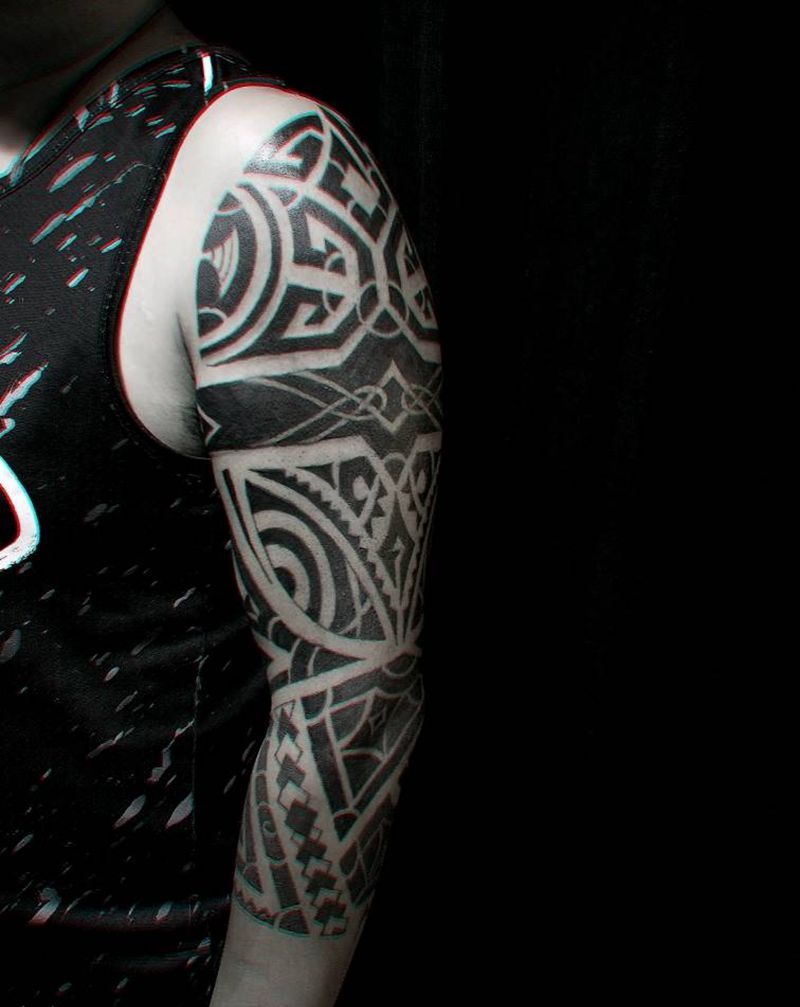 原创设计遮盖修改，几何花臂纹身图片_手臂图腾纹身图案