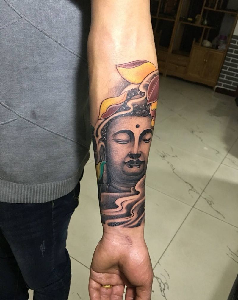 继续包臂纹身图片_成品手臂传统人物宗教纹身图案