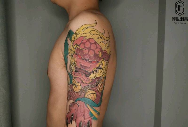 唐狮子纹身图片_新传统纹身图案