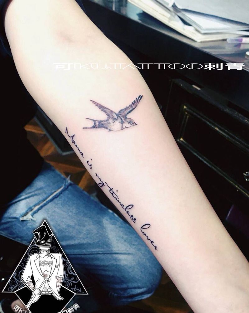 燕子纹身图片_成品手臂清新欧美动物植物图腾纹身图案