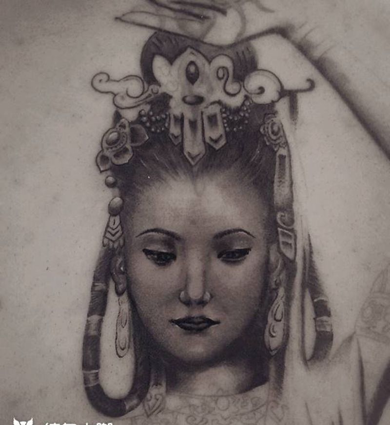 敦煌飞天满背，1/10.纹身图片_背部新传统纹身图案