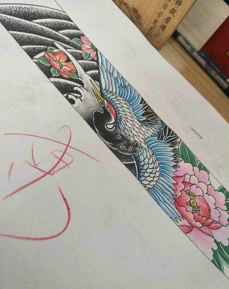 臂环  鹤纹身图片