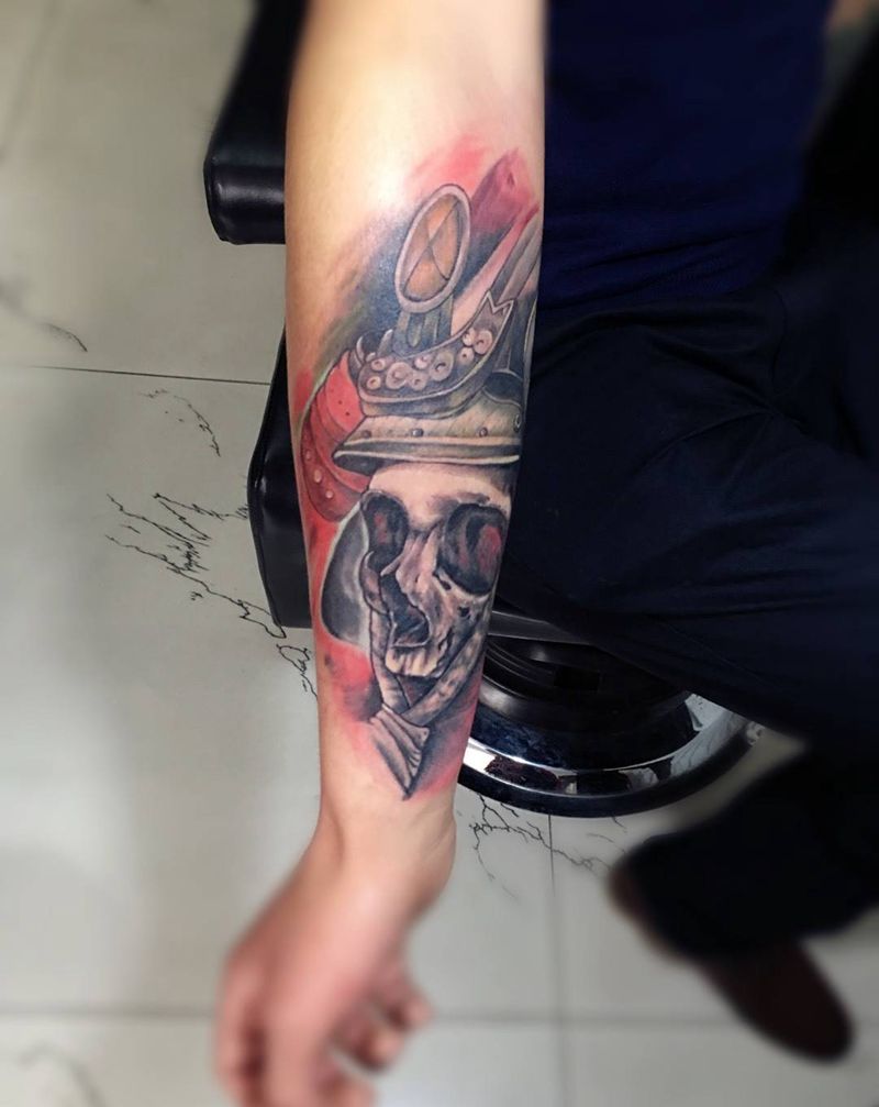 小臂纹身，骷髅武士，纹身图片_成品手部欧美鬼神纹身图案