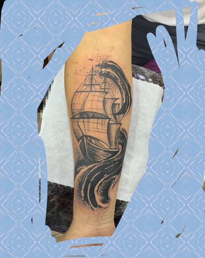 帆船⛵️纹身图片_手部图腾点刺纹身图案