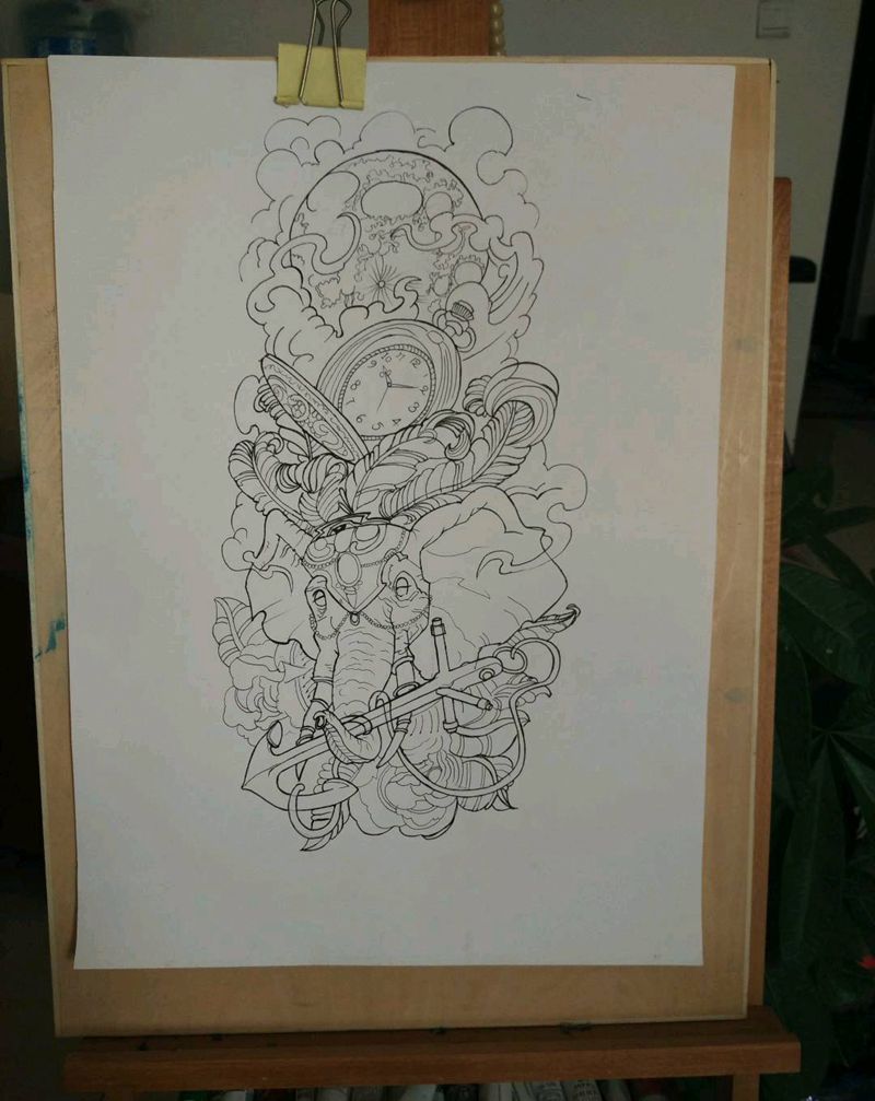 花臂线稿纹身图片