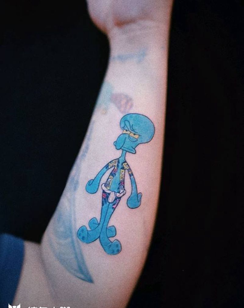 社会章鱼哥纹身图片_手部手臂New School章鱼哥纹身图案