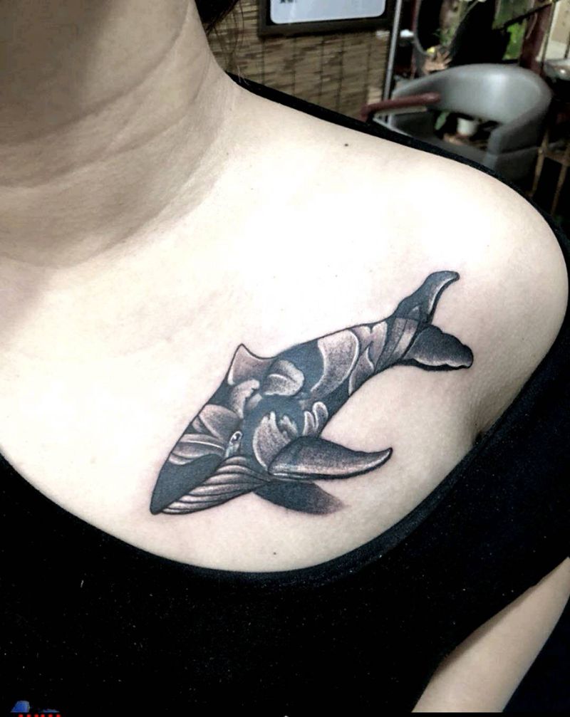 鲸鱼遮盖纹身图片