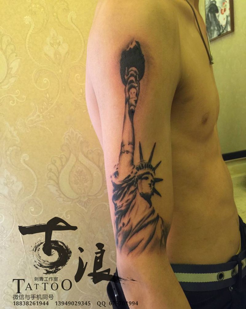 自由女神纹身图片_成品手臂肖像欧美人物原创纹身图案