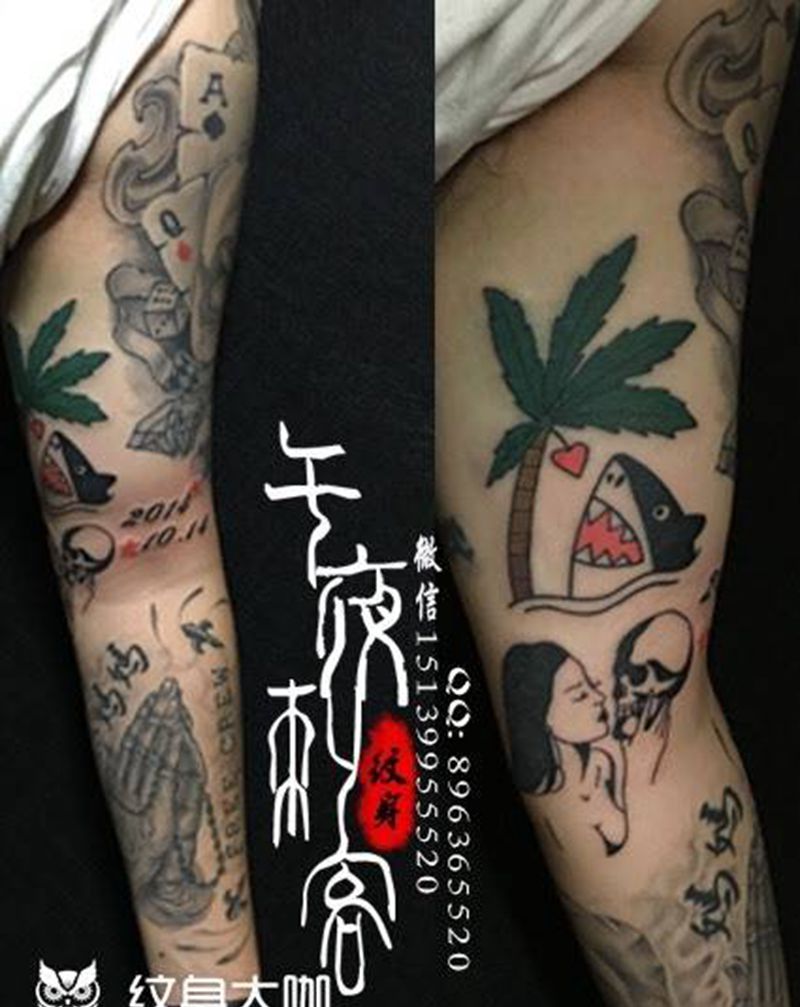 小图纹身图片_成品手臂肖像植物原创纹身图案